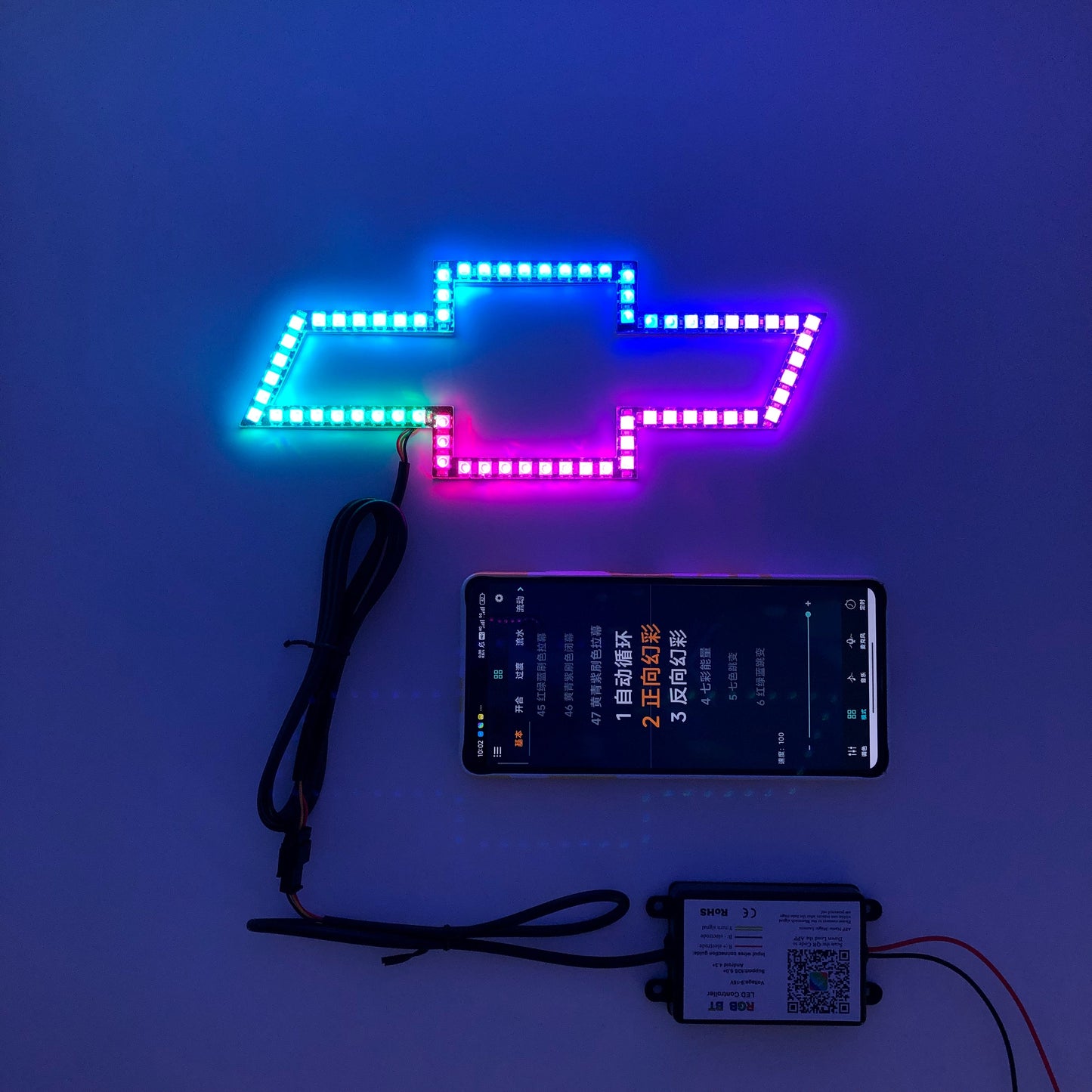 Chevy bowtie emblem rgb chasing flow halo with bluetooth controller-3